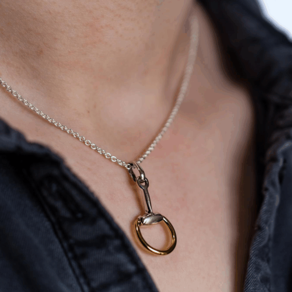 Hiho Two Tone Snaffle Pendant On Fine Trace Chain - Image 2