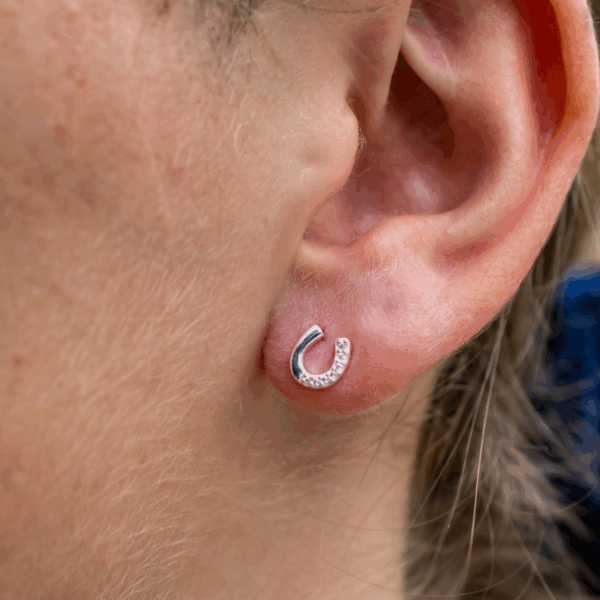 Hiho Exclusive CZ and Sterling Silver Horseshoe Stud Earrings - Image 2