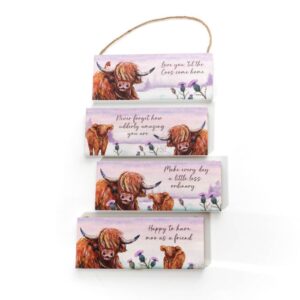 Highland Cow with Thistle Wooden Plaques