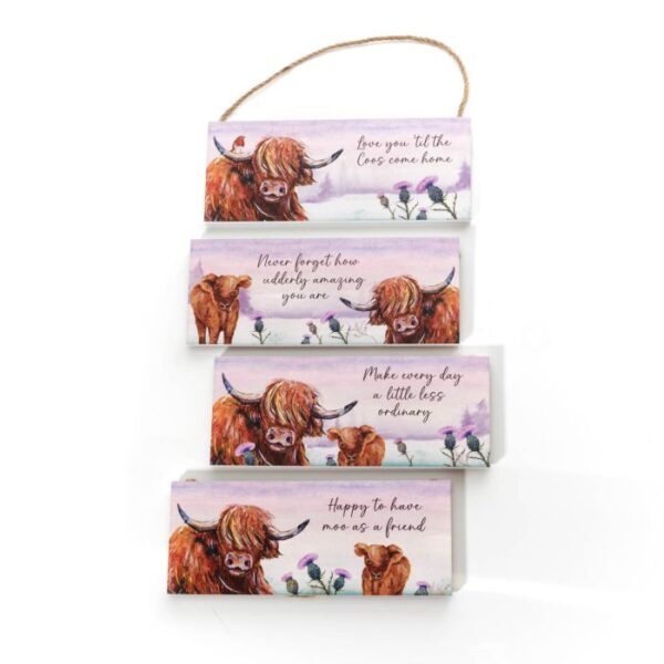 Highland Cow with Thistle Wooden Plaques