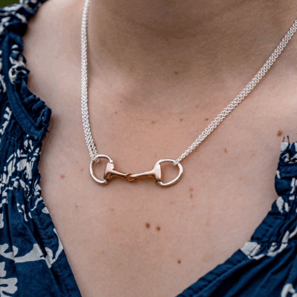 Hiho Sterling Silver & 18ct Rose Gold Vermeil Double Chained Snaffle Necklace - Image 2